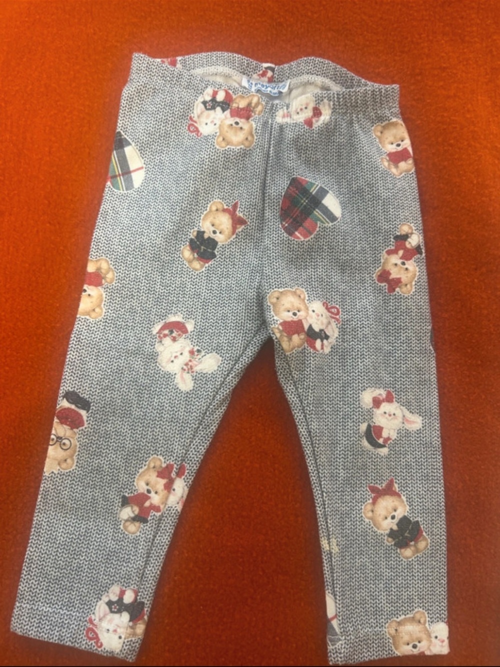 Mayoral Gray Knit Leggings with Teddy & Red Accent